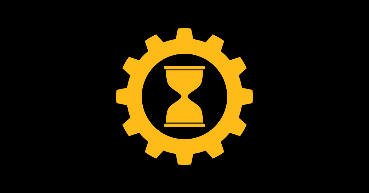 Learn how to use your time more effectively symbolized by a gear with an hourglass within.