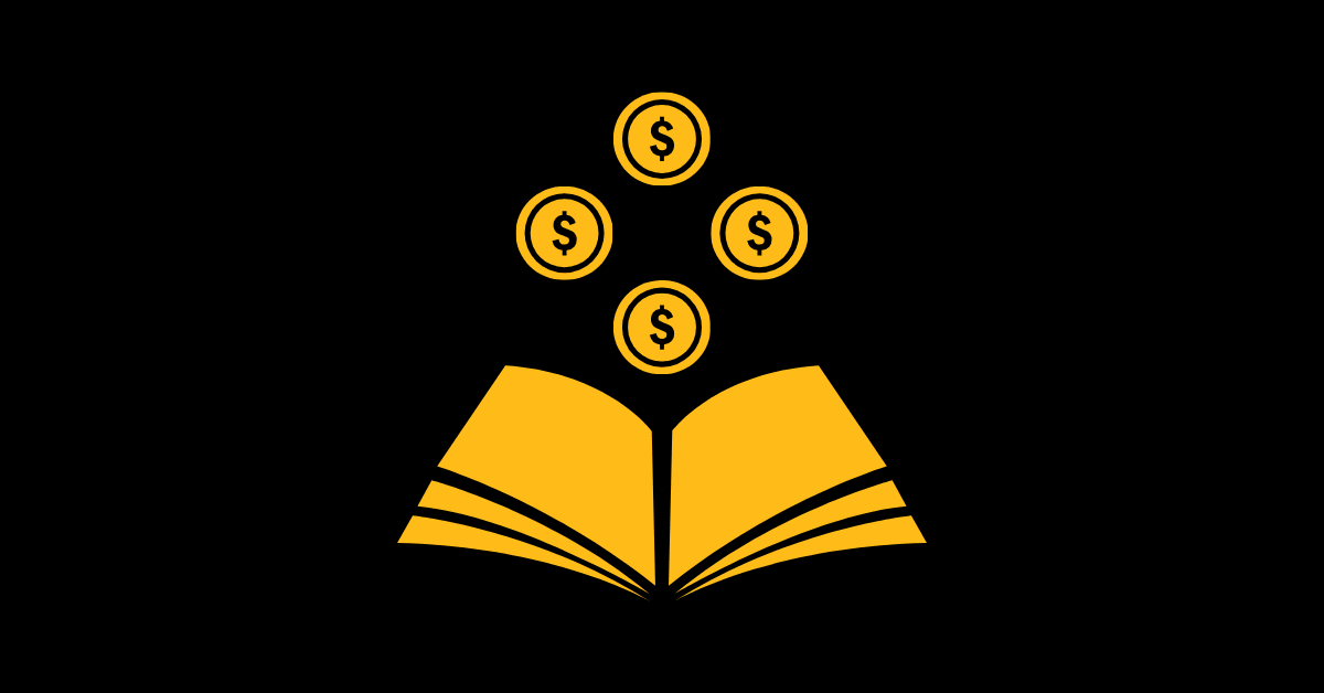 Improving your financial literacy symbolized by an open book with coins coming out of it.