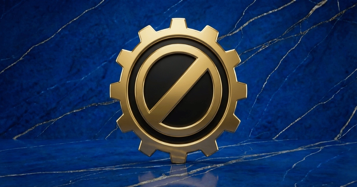 A gear with a stop symbol to show how to stop procrastination.