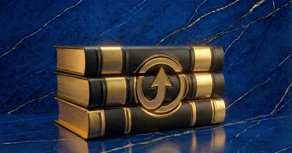 Books with an upgrade symbol representing the best self help books for young professionals.