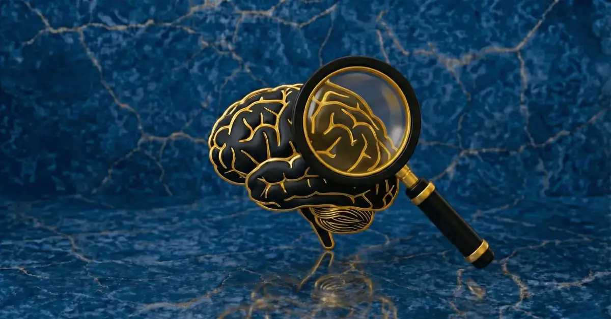 Brain and magnifier symbolizing improving your focus and concentration.