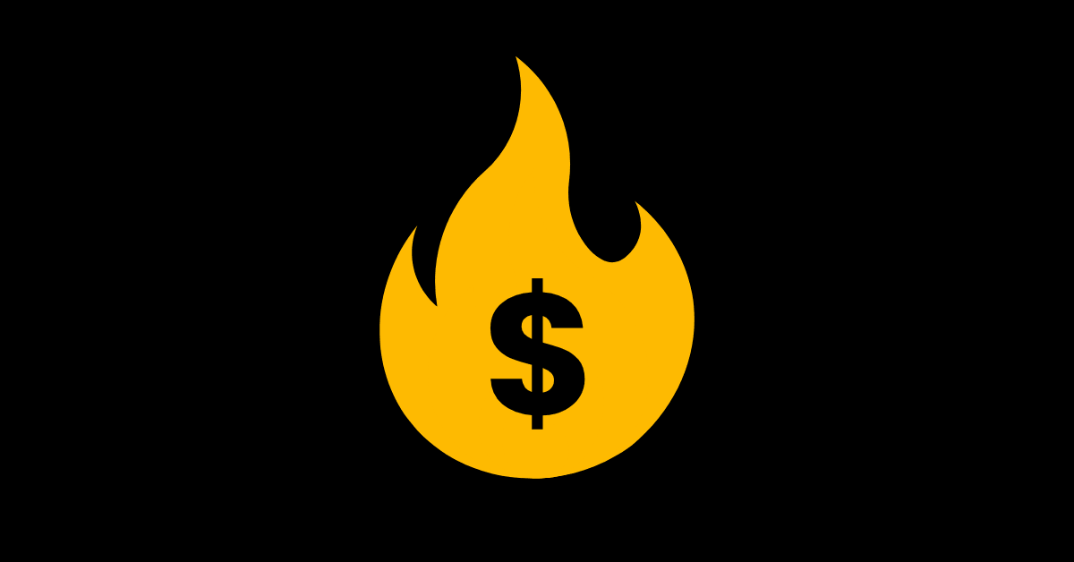 FIRE (Financial Independence, Retire Early) represented by a golden flame with a dollar sign within.