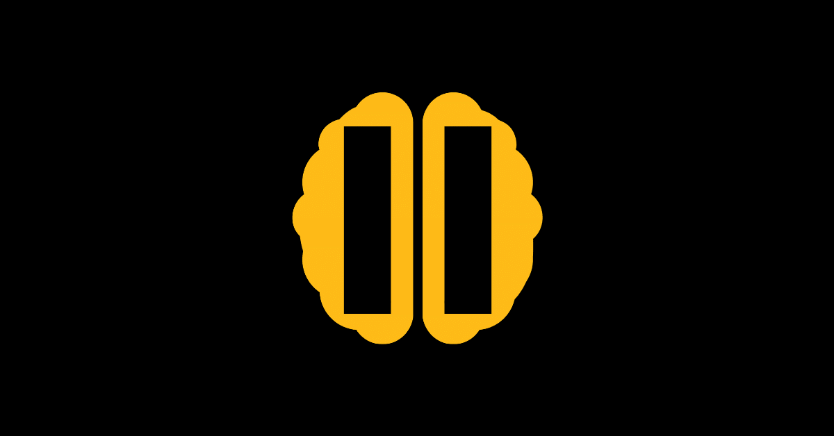 Golden brain with a pause icon to show how to stop overthinking and relax more.