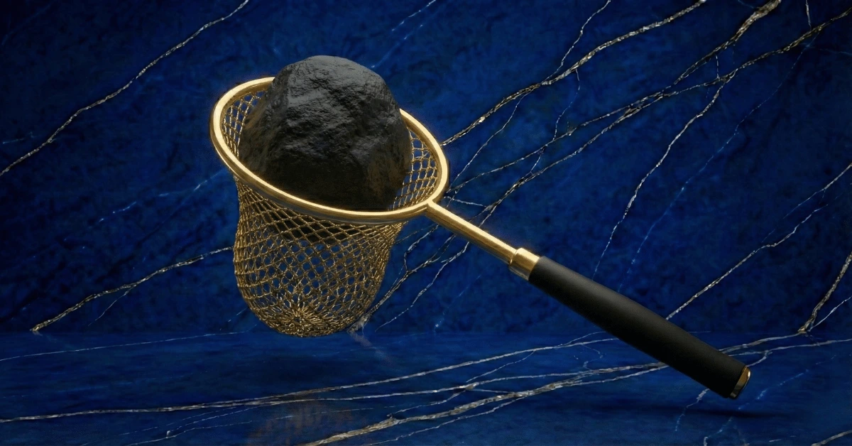 The catch it, check it, change it method represented by a golden net catching a negative thought.