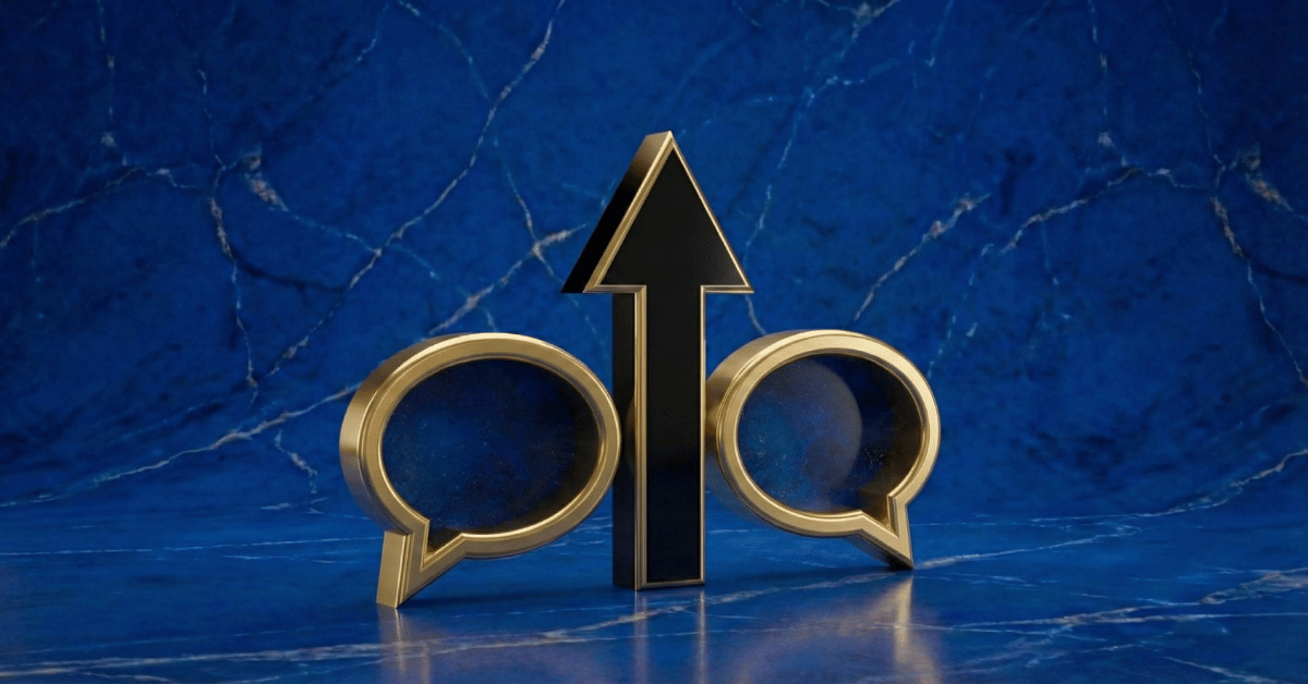 Imprroving your conversation skills represented by two text bubbles and an upwards arrow.