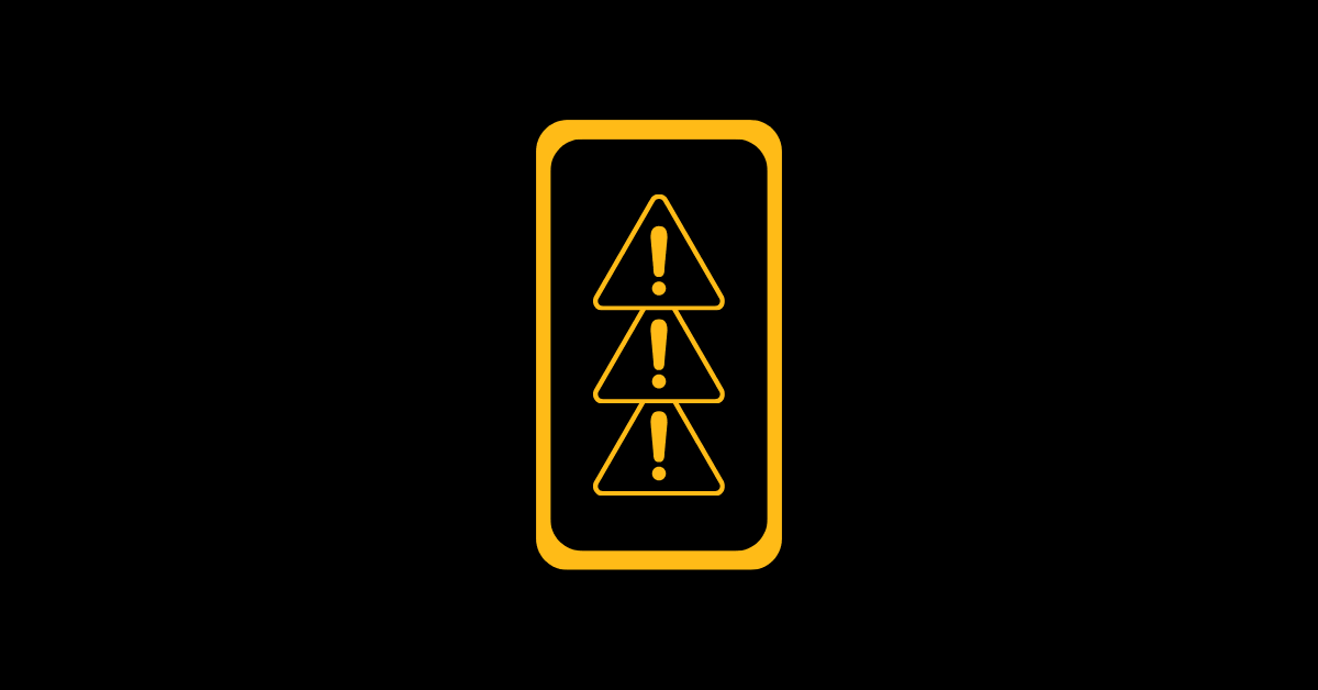 Doomscrolling represented by a phone with multiple danger signs.