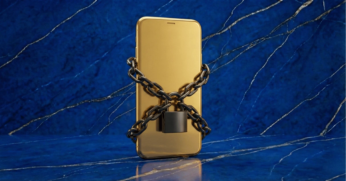 A golden phone with a black lock to illustrate how to stop doomscrolling.