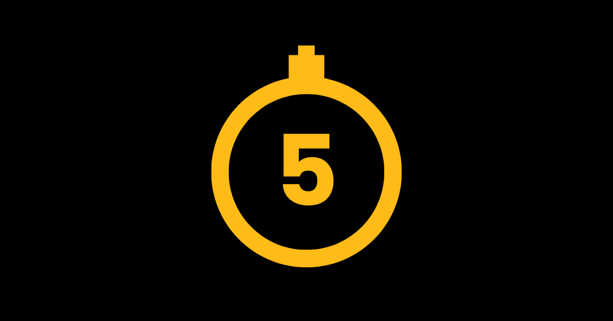 The five minute rule represented by a golden stopwatch with 5 minutes.
