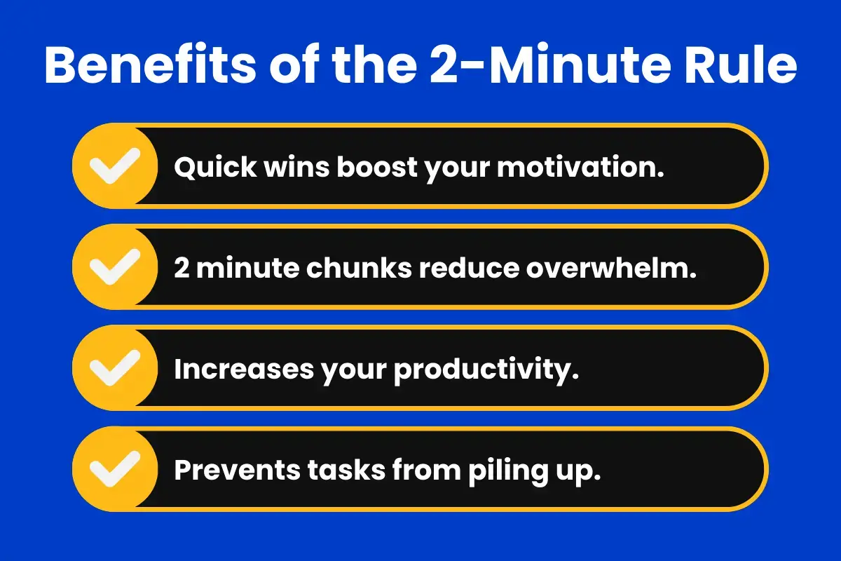 Infographic showing the benefits of the two minute rule.