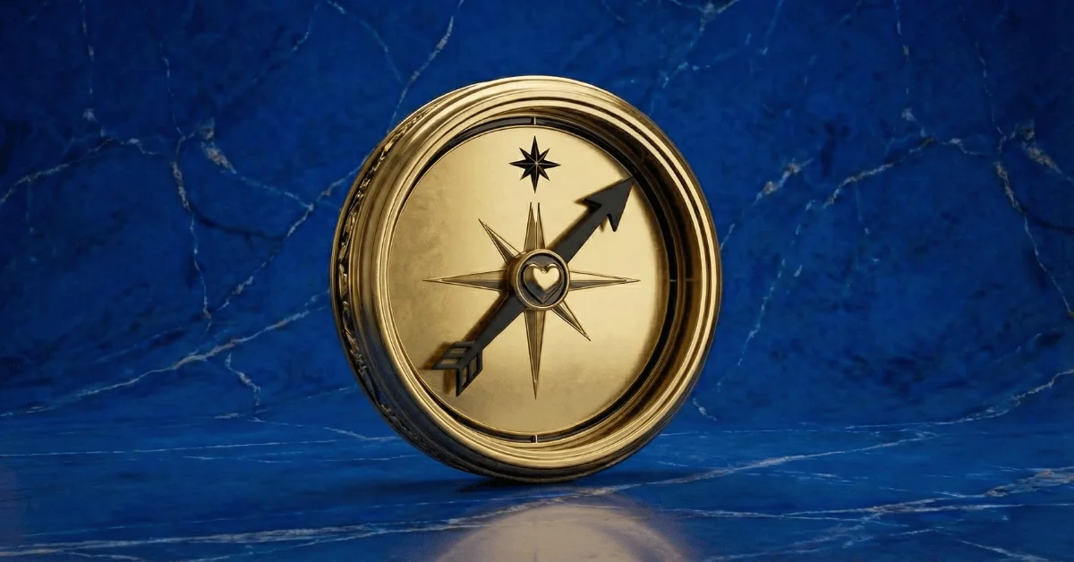 A golden compass to represent self-trust exercises.