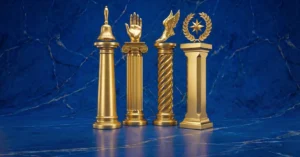 Four golden pillars representing the 4 laws of behavior change from James Clear's Atomic Habits.