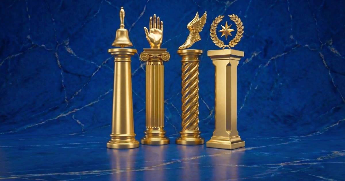 Four golden pillars representing the 4 laws of behavior change from James Clear's Atomic Habits.